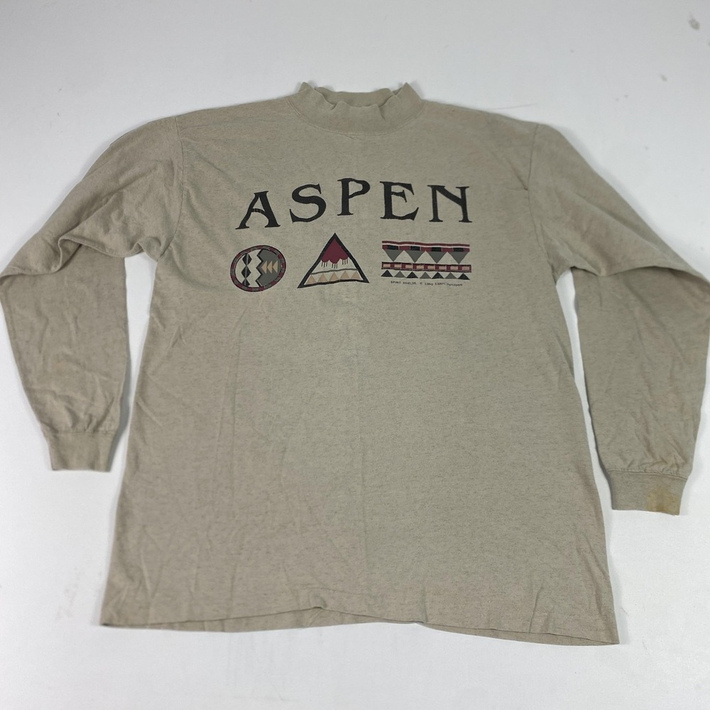 Vintage‎ Alore Shirt Mens XL Beige Aspen Graphic Long Sleeve Crewneck 90s